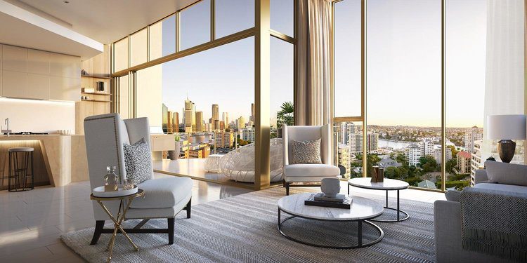 View of city from apartment living room