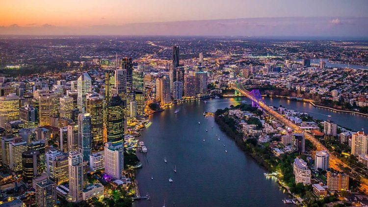 Aerial view Brisbane at dusk